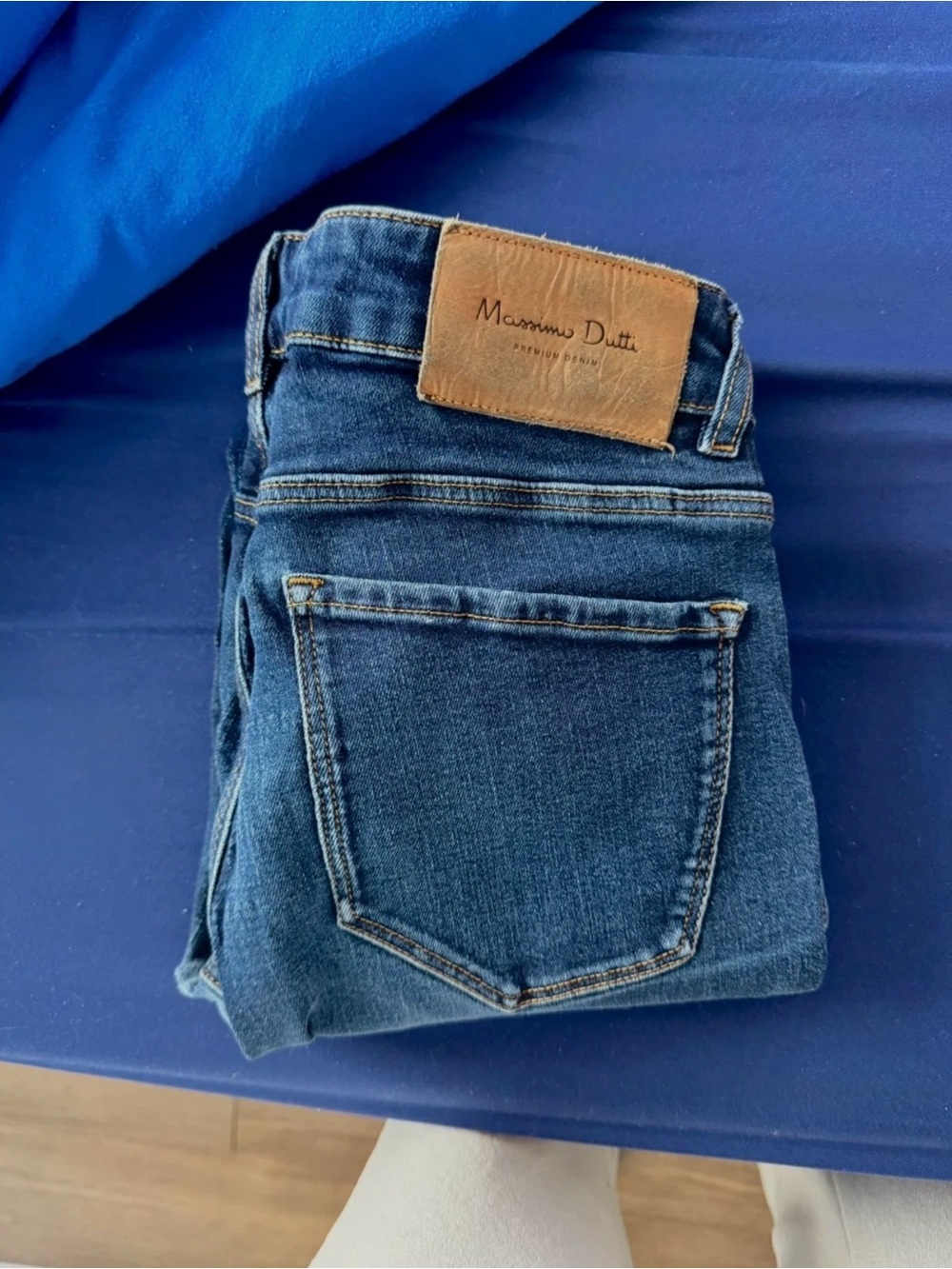 Massimo Dutti Indigo Blue Denim Jeans with Leather Patch
